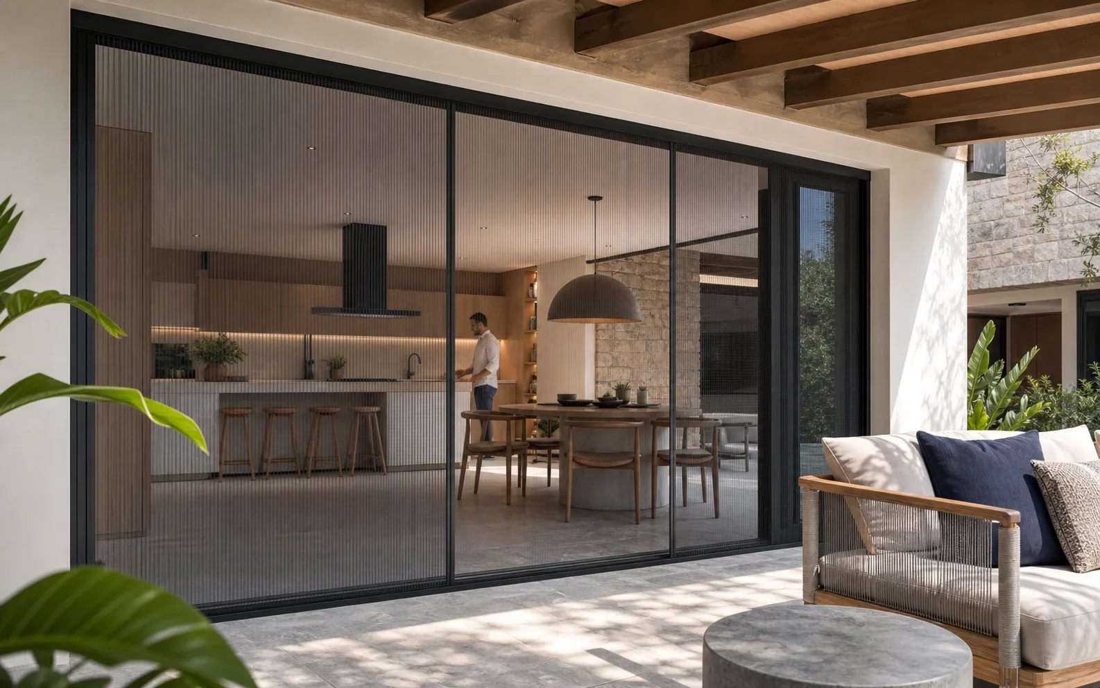 Malla mosquitera Brezza instalada en una apertura residencial amplia