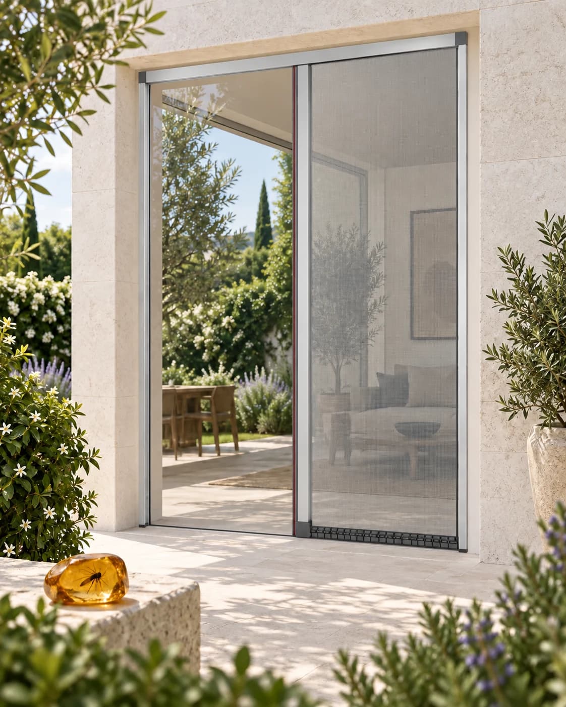 Vista exterior desde el jardin de un mosquitero Brezza Astuto