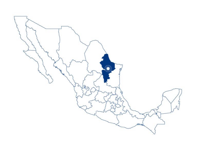 mapa de mexico donde se resalta monterrey para mostrar donde esta la ubicacion de la tienda.