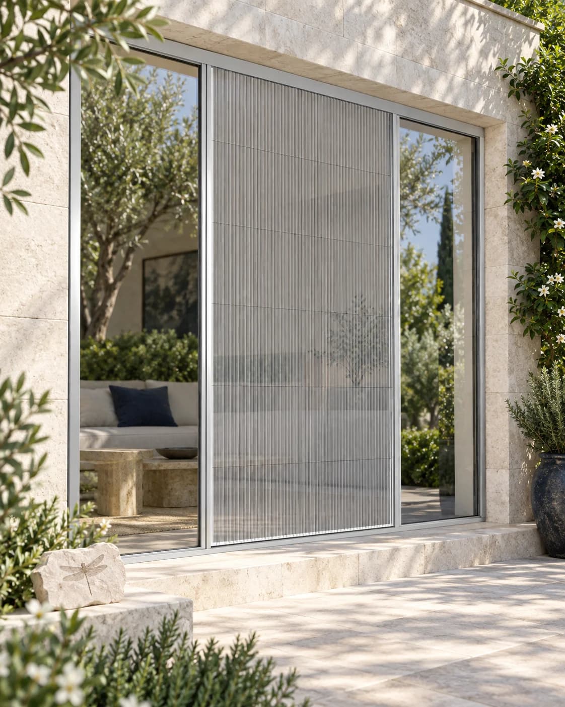 Vista exterior desde el jardin de un mosquitero Brezza Tessere Max